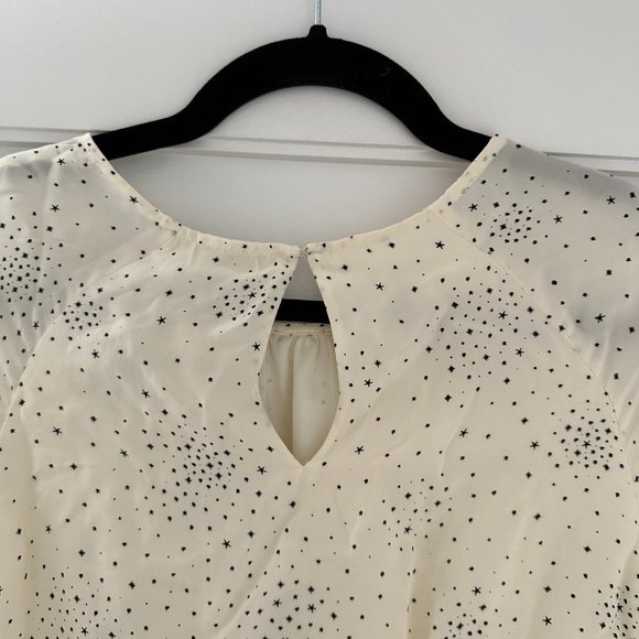 Maje Reto Asymmetric Dress Sz 40 Ecru Cupro Printed Ruffle Trim Long Sleeve - Picture 8 of 11